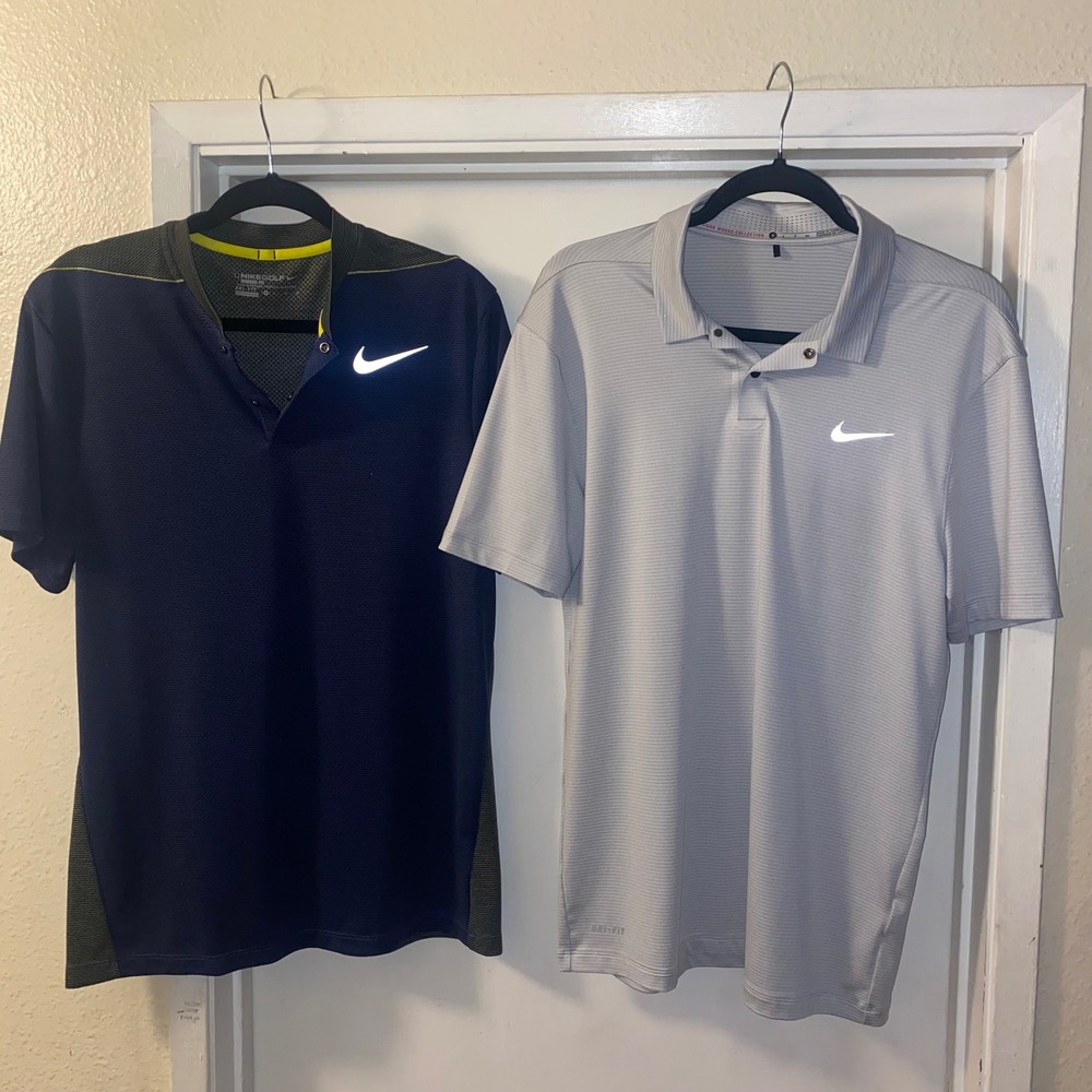 Nike Golf Tiger Woods Polo & Modern Fit Blade Collar Shirt Bundle Mens M S Blue